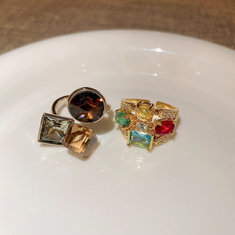 Zircon geometric Oval multi-layer color open ring fashion creative design index finger ring personalized bracelet