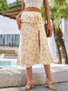 Ladies Fashionable Vacation Style Skirt With Floral Print, Drawstring, Ruffles, And Split Design