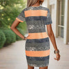 Women's V-Neck Slim Fit Striped Short Sleeve Dress - Casual Summer Bodycon Mini Dress