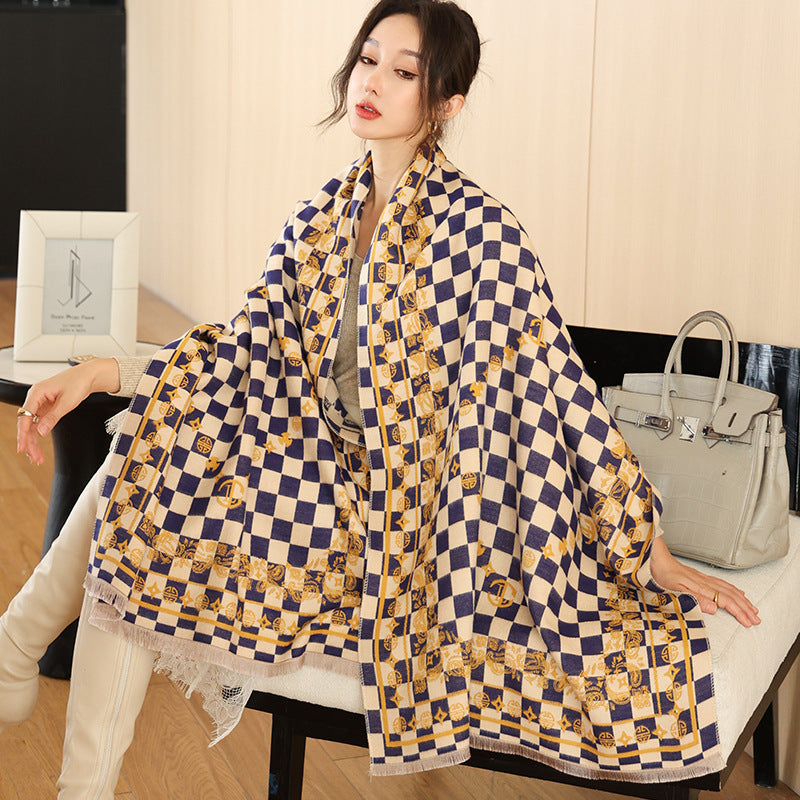 National Style Elegant Cashmere Scarf Double-sided Dual-use Jacquard Shawl