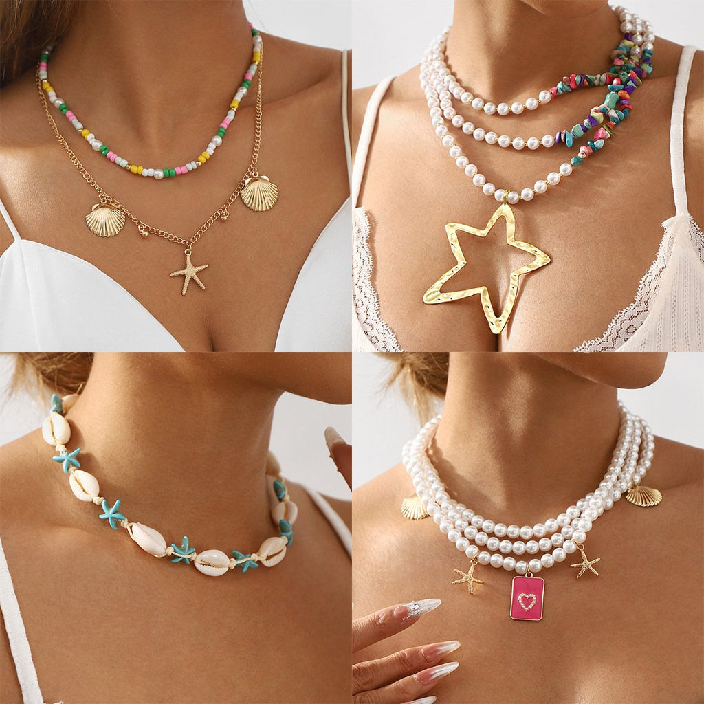 Personalized conch and starfish pendant necklace earrings