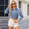 Washed Lace Up Slim Fit Denim Casual Coat Top