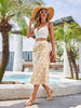 Ladies Fashionable Vacation Style Skirt With Floral Print, Drawstring, Ruffles, And Split Design