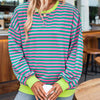Women's Casual Crewneck Striped Long Sleeve Sweatshirt - Comfortable Loose Fit Ribbed Knit Top For Spring&Fall