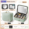 The makeup bag comes with a mirror and a lamp