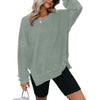 Womens Waffle Knit Crewneck Sweatshirts Long Sleeve Side Slits Casual Pullover Sweatshirt Tops