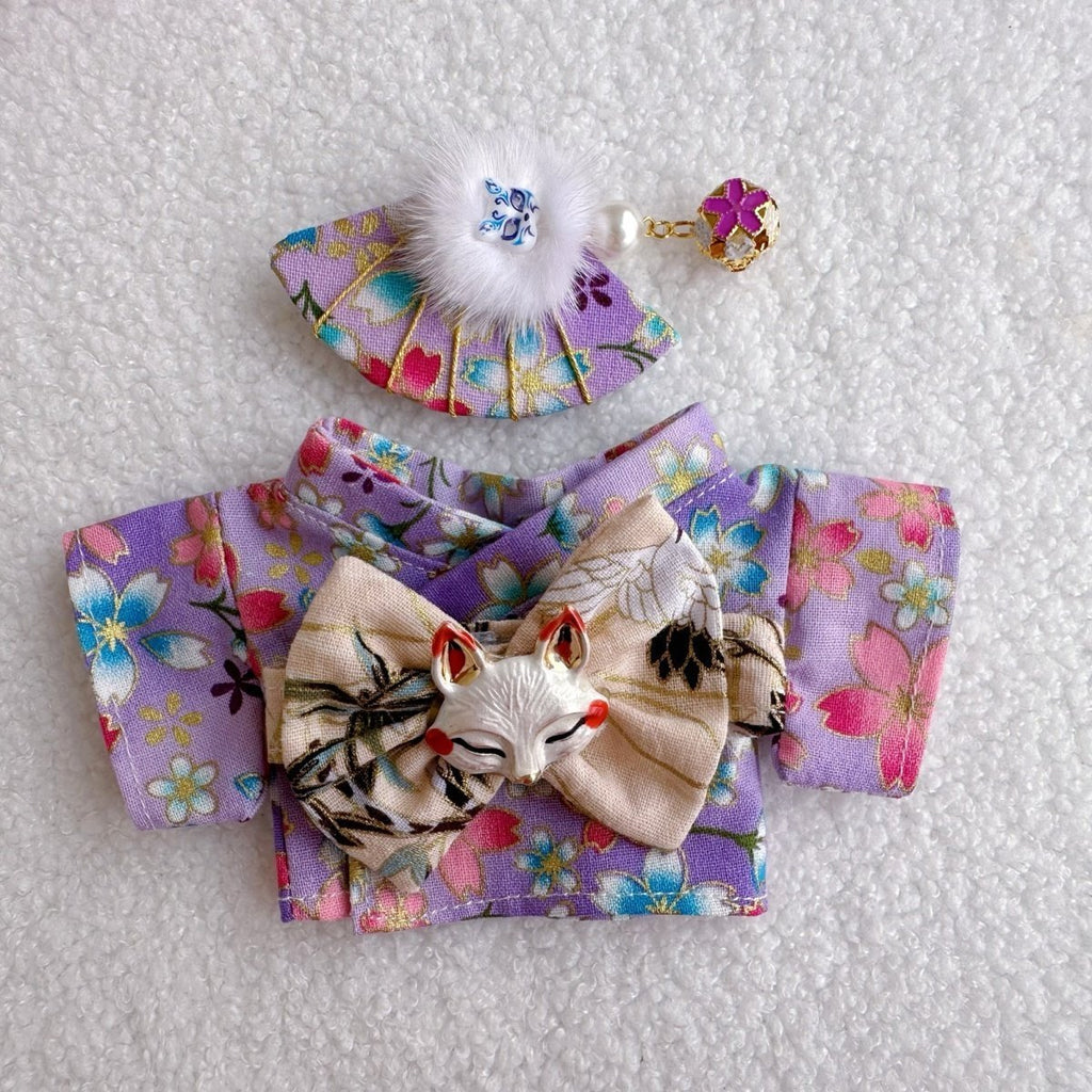17cm Labubu Plush Doll with Kimono and Hair Accessories