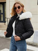 Women's Chic Mint Green Puffer Jacket With Faux Fur Trim Hood