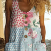 Women's Vintage Floral Jumpsuit - Sleeveless Button Front Romper With Pockets, Casual Loose Fit Long Pants Jumper