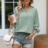 Women's V-Neck Striped Short Sleeve Blouse With Ruffled Cuff Tie & Back Slit Design Fashionable Spring&Summer Top