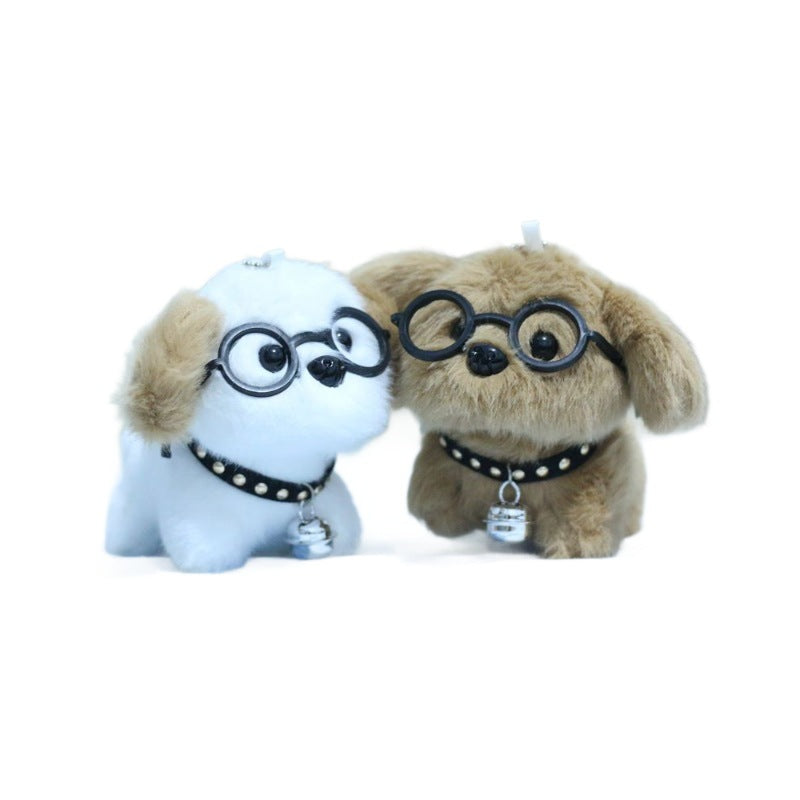 Cute Bell Puppy Plush Toy with Glasses ? Keychain & Bag Pendant