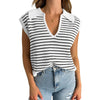 Women's V Neck Cap Sleeve Sweater Vest Sleeveless Collared Striped Knit Tank Tops