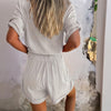 Women's Solid Color Lapel Short Sleeve Shorts Set - Button-Up Casual Two-Piece Outfit With Pocketed Shorts Summer Minimalist Outfit