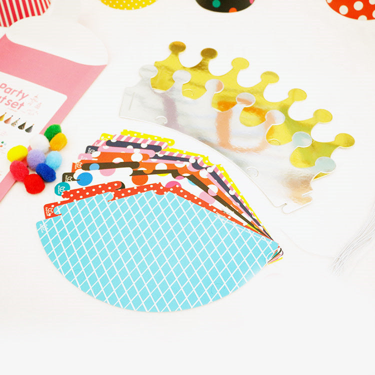 Children's birthday party polka dot pompom party hat crown hat set baby one year old full moon photo props