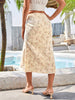 Ladies Fashionable Vacation Style Skirt With Floral Print, Drawstring, Ruffles, And Split Design