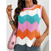 Womens Summer Rainbow Striped Sweater Vest Sleeveless Knit Crew Neck Color Block Going Out Cropped Tank Top
