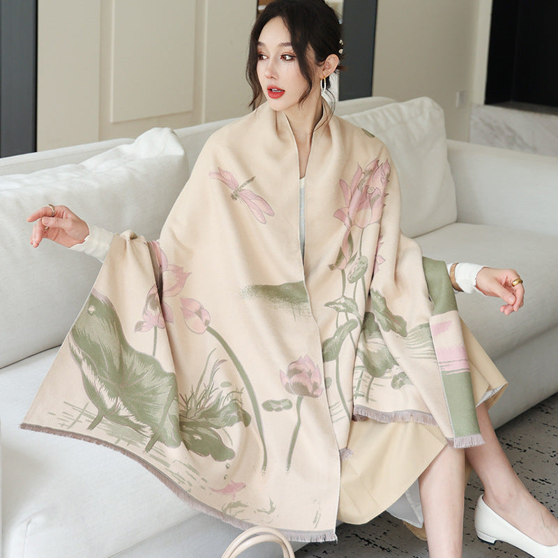 National Style Elegant Cashmere Scarf Double-sided Dual-use Jacquard Shawl