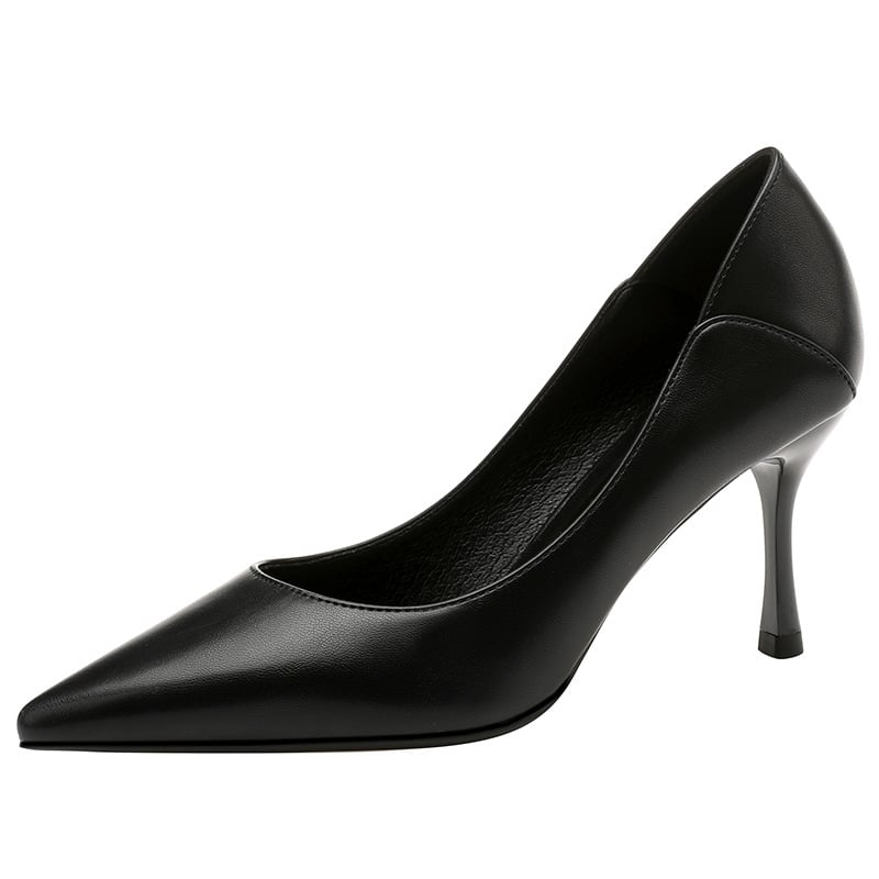 Women's slender and pointed-toe French-style large-sized low-heeled slip-on shoes