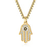 European and American Cross-border Classic Hand of Fatima CNC Full Diamond Titanium Steel Unisex Pendant Necklace Jewelry
