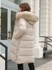 Anewsta Women's Solid Color Long Sleeve Zip Up Hooded Padded Coat With Faux Fur Trim