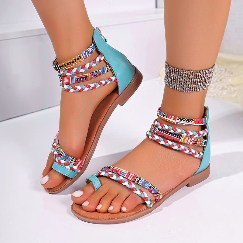 Women's Flat plus size Sandals 2025 New Summer Sandals Bohemian Ethnic Style Round-toe Fashion Outfit