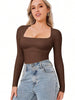 Women's Long Sleeve Square Neck Tummy Shaper Bodysuit Sexy Slimming Elegant Lingerie