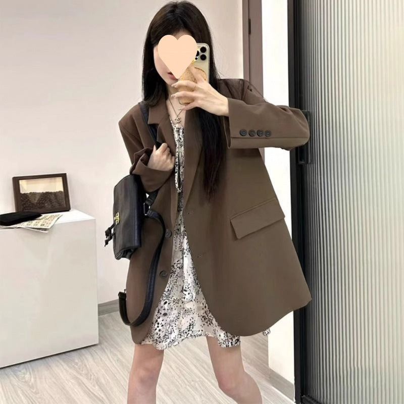 Solid Color Loose Casual Women's Suit Jacket