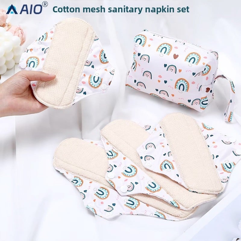 Washable Reusable Cotton Cloth Sanitary Napkins 5-Piece Set