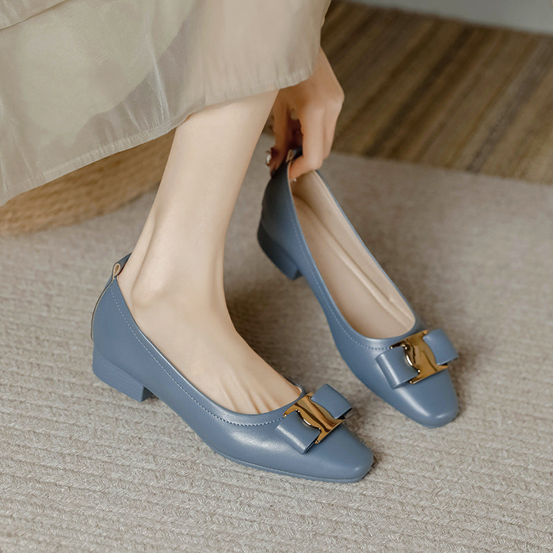 Shallow-mouthed evening breeze bean shoes, soft leather and soft soles, large-sized women's shoes