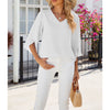 Women's Chiffon Blouses 3 4 Sleeve Summer Dressy Tunic Tops Casual Loose V Neck T-Shirts