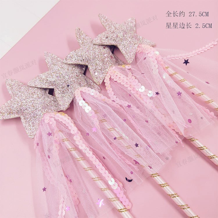 Girls pink sequins pentagram fairy wand magic wand Carnival Festival Children's Day party COSPLAY props