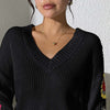 Sweet Commute Style V-neck Jacquard Flowers Regular Sleeve Sweater Pullover