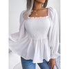 Women's Peplum Tops Square Neck Ruffle Trim Long Sleeve Blouse Smocked Top Dressy Casual Shirts