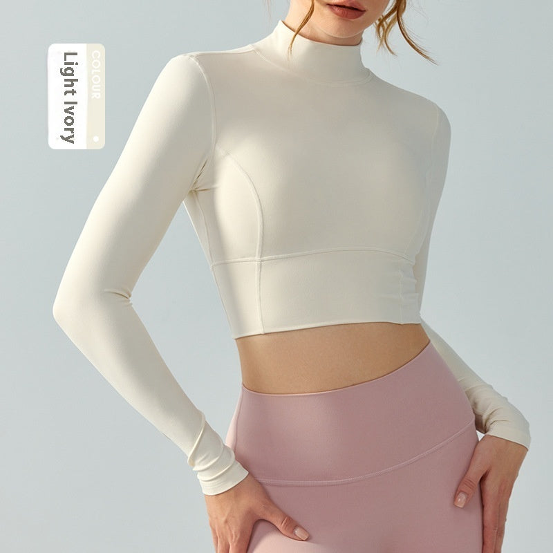 Stand Collar Fallwinter Yoga Wear Long Sleeve Women's Water Drop Semi-fixed Cup Hollow-out Beauty Back