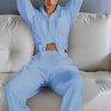 Women's Casual Solid Color Lounge Set - Loose Fit Long Sleeve Top & Pants With Chest Pockets Comfortable Home Wear