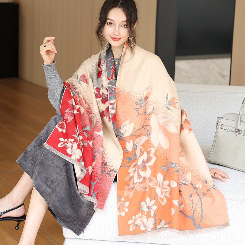 National Style Elegant Cashmere Scarf Double-sided Dual-use Jacquard Shawl