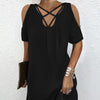 Women's Solid Color Simple Dress, Loose Short Sleeved Skirt With Hip Wrap, Casual Versatile Dress