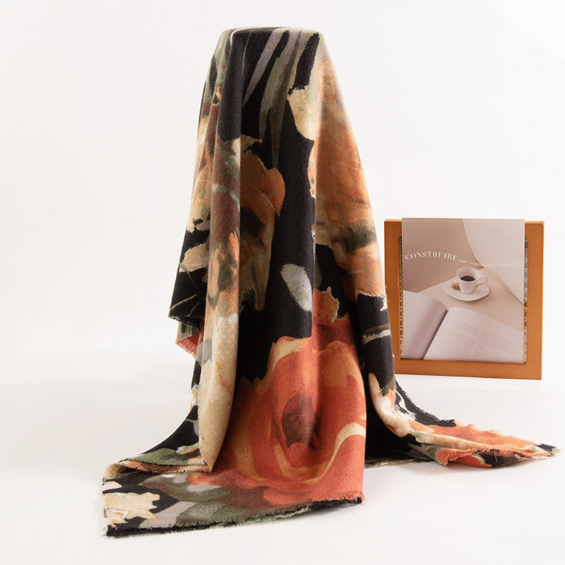 Chinese Style Artificial Cashmere Scarf Women's Fashionable Elegant High-grade Printing