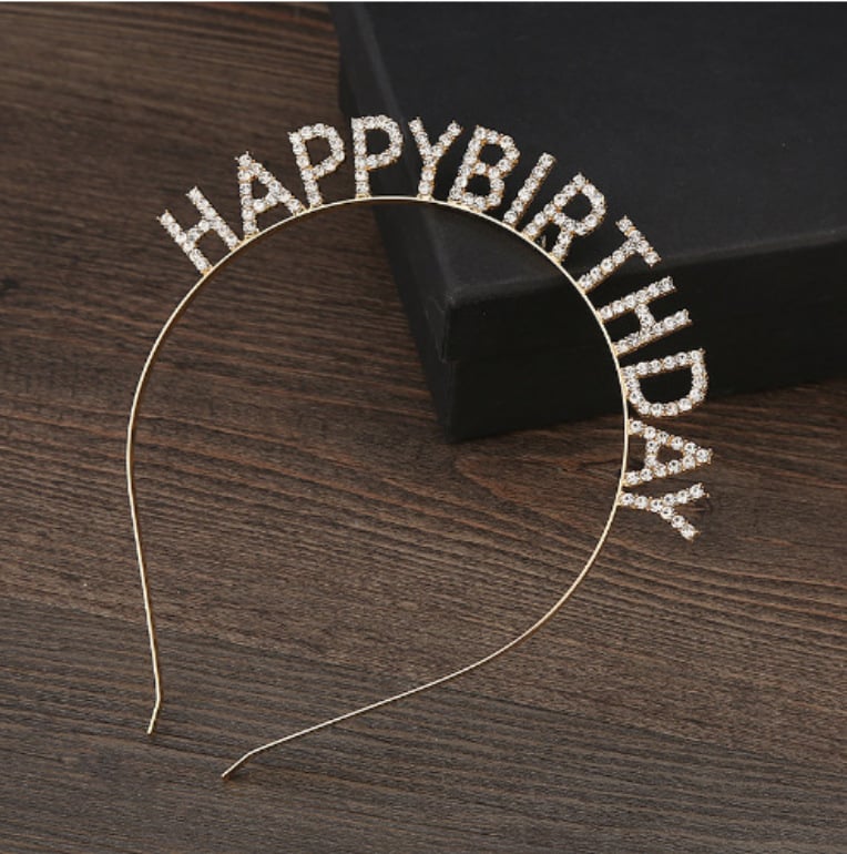 Happy birthday headband HappyBirthday flash diamond letter headband adult funny party hair accessories for women