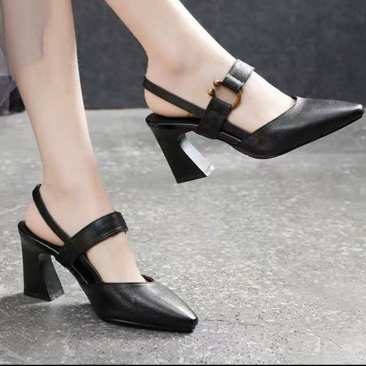 Women's Casual Square Toe Back Empty Sandals with Chunky Heel