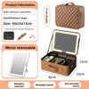 The makeup bag comes with a mirror and a lamp