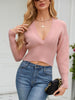 V-neck Batwing Sleeve Loose Solid Color Knitted Sweater