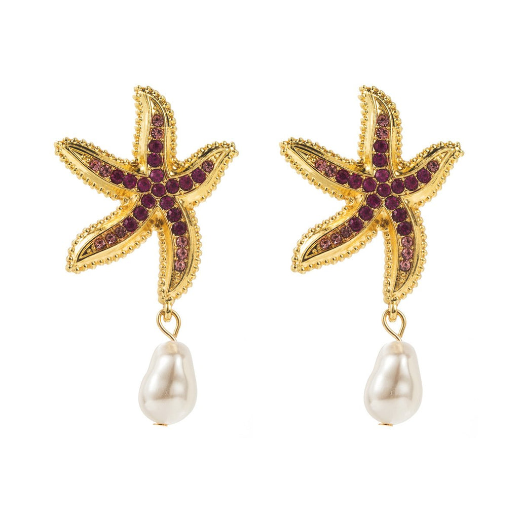 Personalized conch and starfish pendant necklace earrings