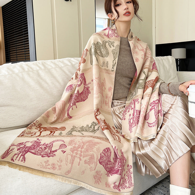 National Style Elegant Cashmere Scarf Double-sided Dual-use Jacquard Shawl