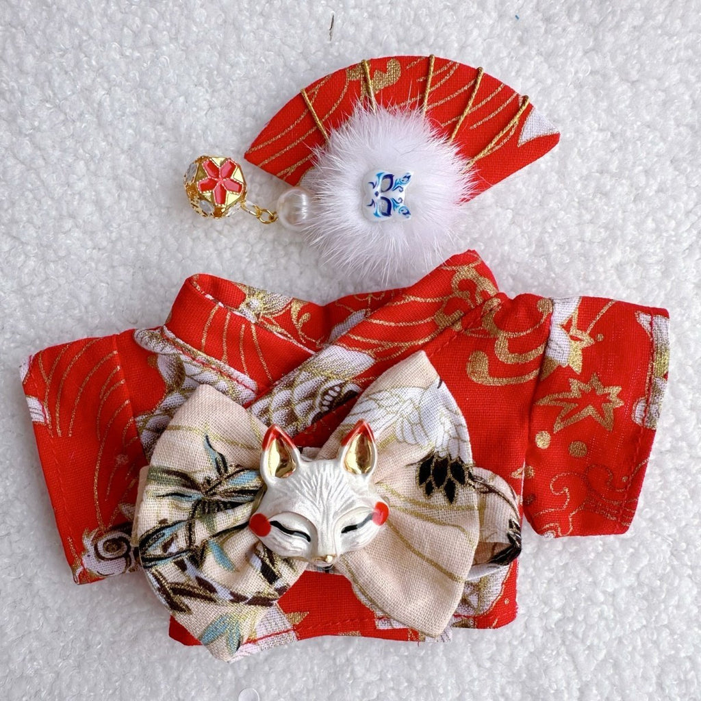 17cm Labubu Plush Doll with Kimono and Hair Accessories