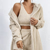 Women's Solid Color Strap Shorts Plush Warm Top 3-Piece Set