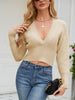 V-neck Batwing Sleeve Loose Solid Color Knitted Sweater