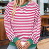 Women's Casual Crewneck Striped Long Sleeve Sweatshirt - Comfortable Loose Fit Ribbed Knit Top For Spring&Fall