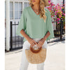 Women's Chiffon Blouses 3 4 Sleeve Summer Dressy Tunic Tops Casual Loose V Neck T-Shirts