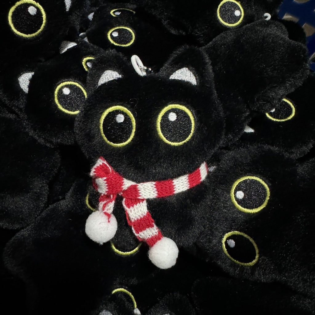 Cute Squeaking Black Cat Plush Doll Keychain Pendant